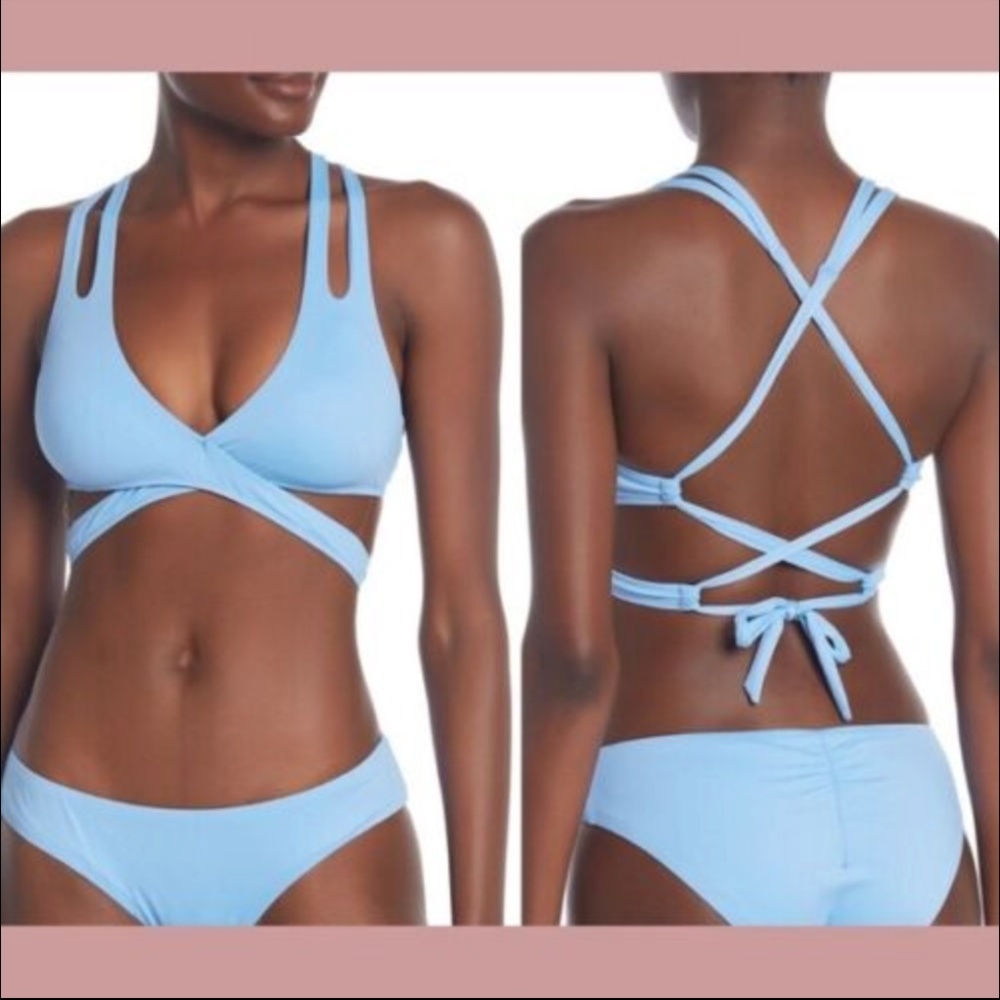 NWD BECCA Color code Surplice‎ Wrap Bikini Top in Blue [ Large ]